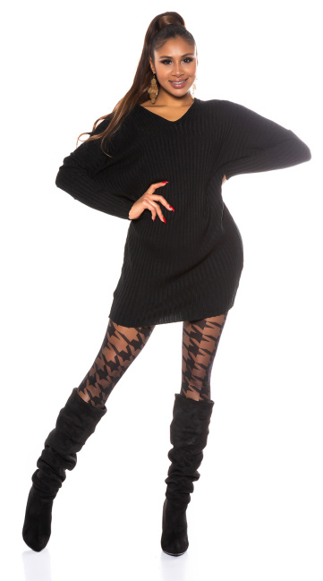 Sexy oversized gebreide jurk met lint om vast te binden zwart